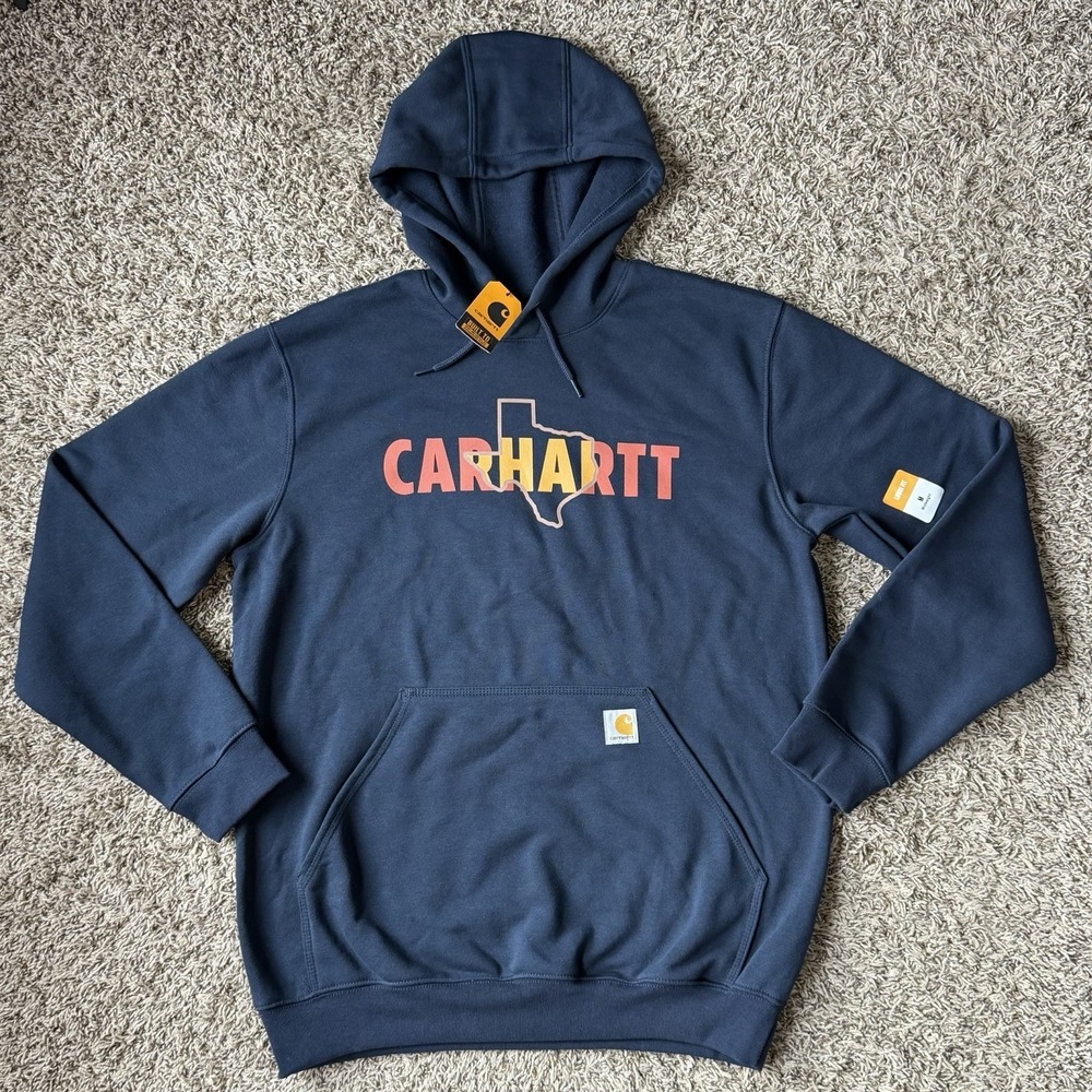 Carhartt Texas Graphic Hoodie Mens Size Medium Navy Blue Loose Fit NEW